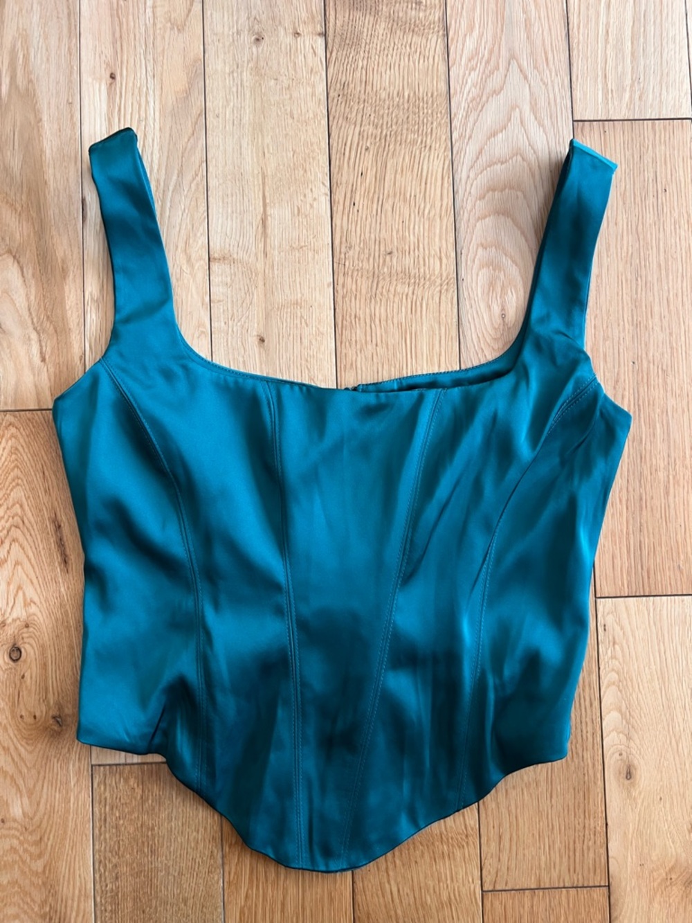 NEW‎ Rumored Green Faux Corset Crop Top Square Neck Zip Back Size Small